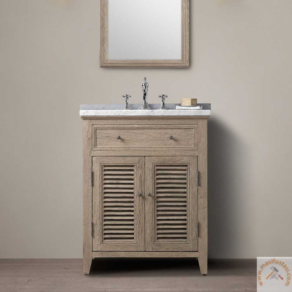 Anka Naturel Gri Renkli Dar Masif Lavabo Dolabı